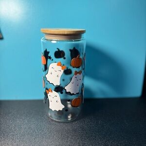 Halloween Ghost and Pumpkin Glass cup
